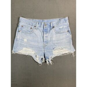 Women's Levi's 501 Button Fly Cut Off Shorts 32" Waist 2"inseam Light Wash Dist